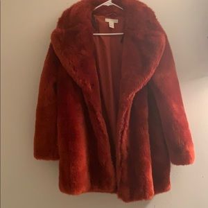 Bright Red Faux H&M Fur Coat